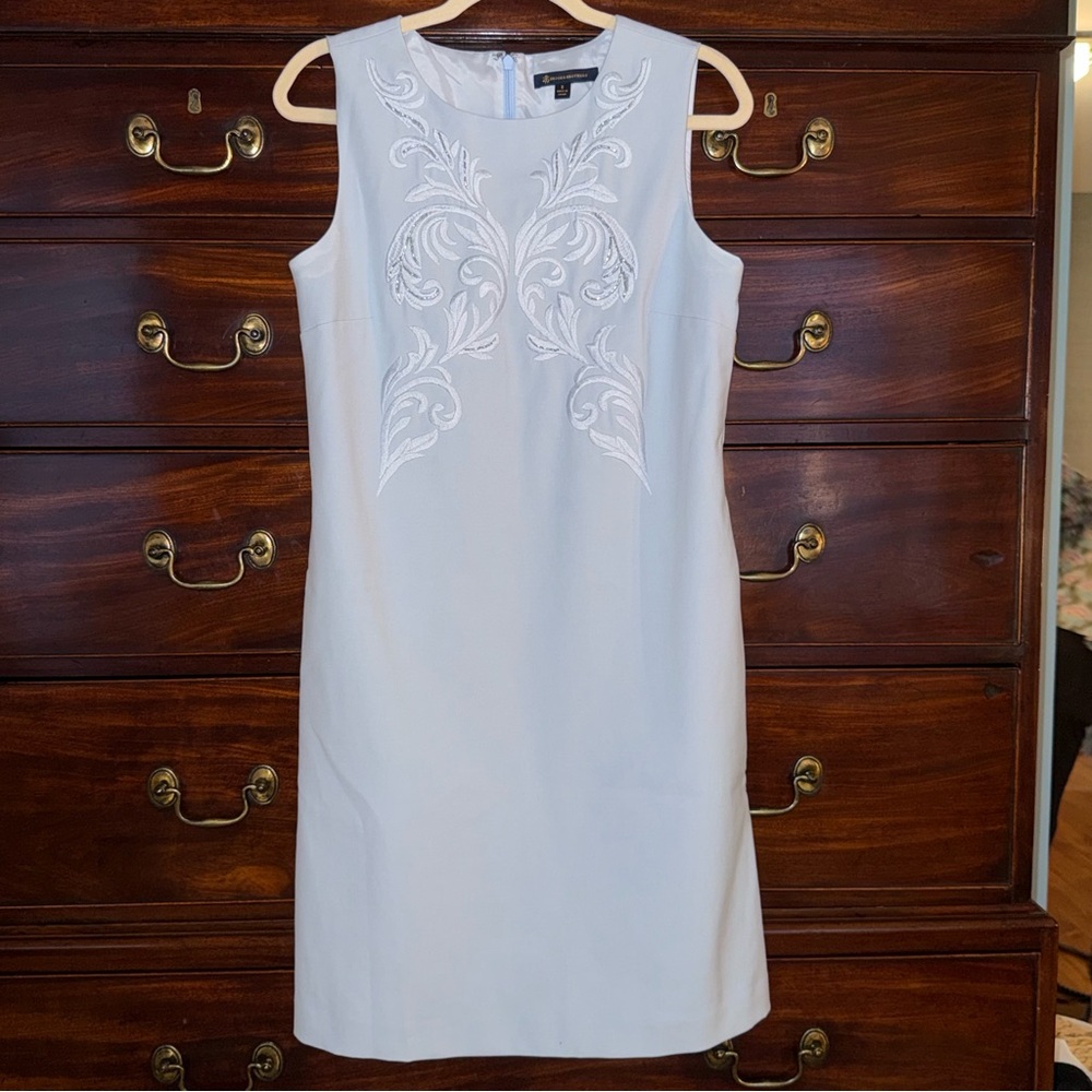 Brooks Brothers Pale Blue/Gray Embroidered and Beaded Sheath Dress Size 8